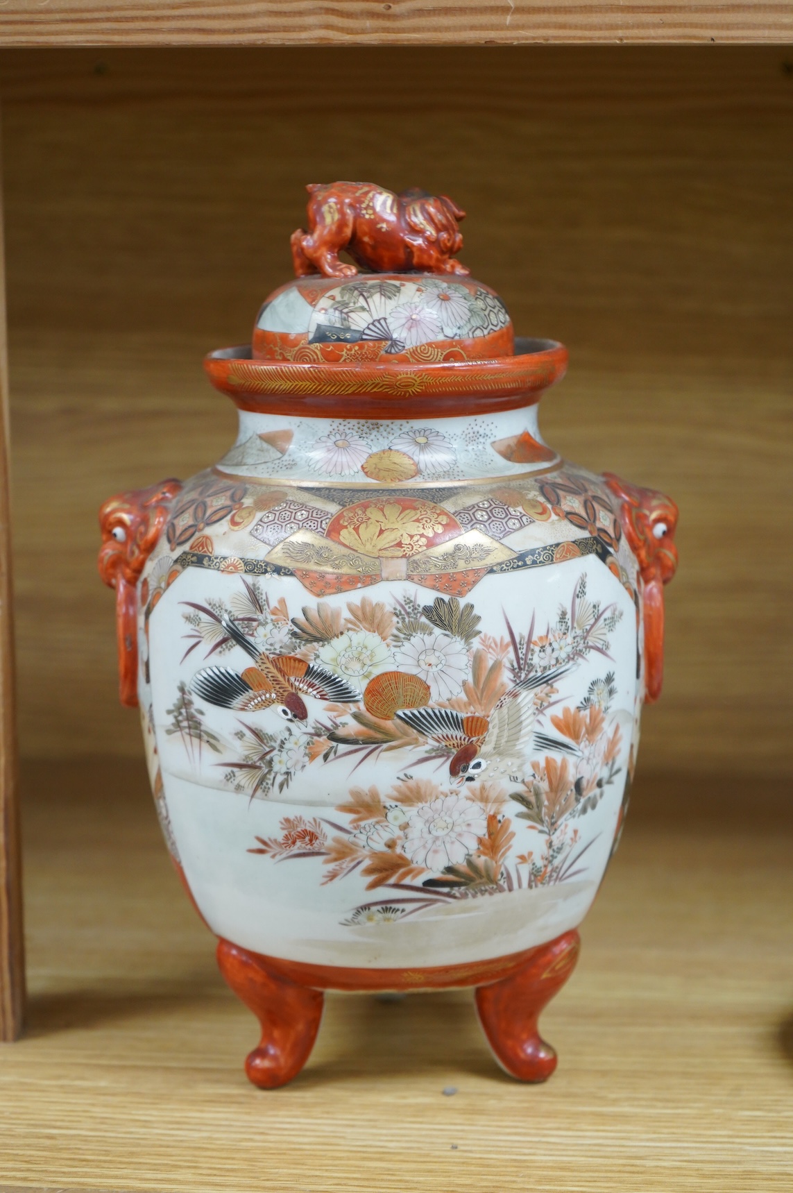 A Japanese Kutani koro and cover, signed, Meiji period (1868-1912), 28cm